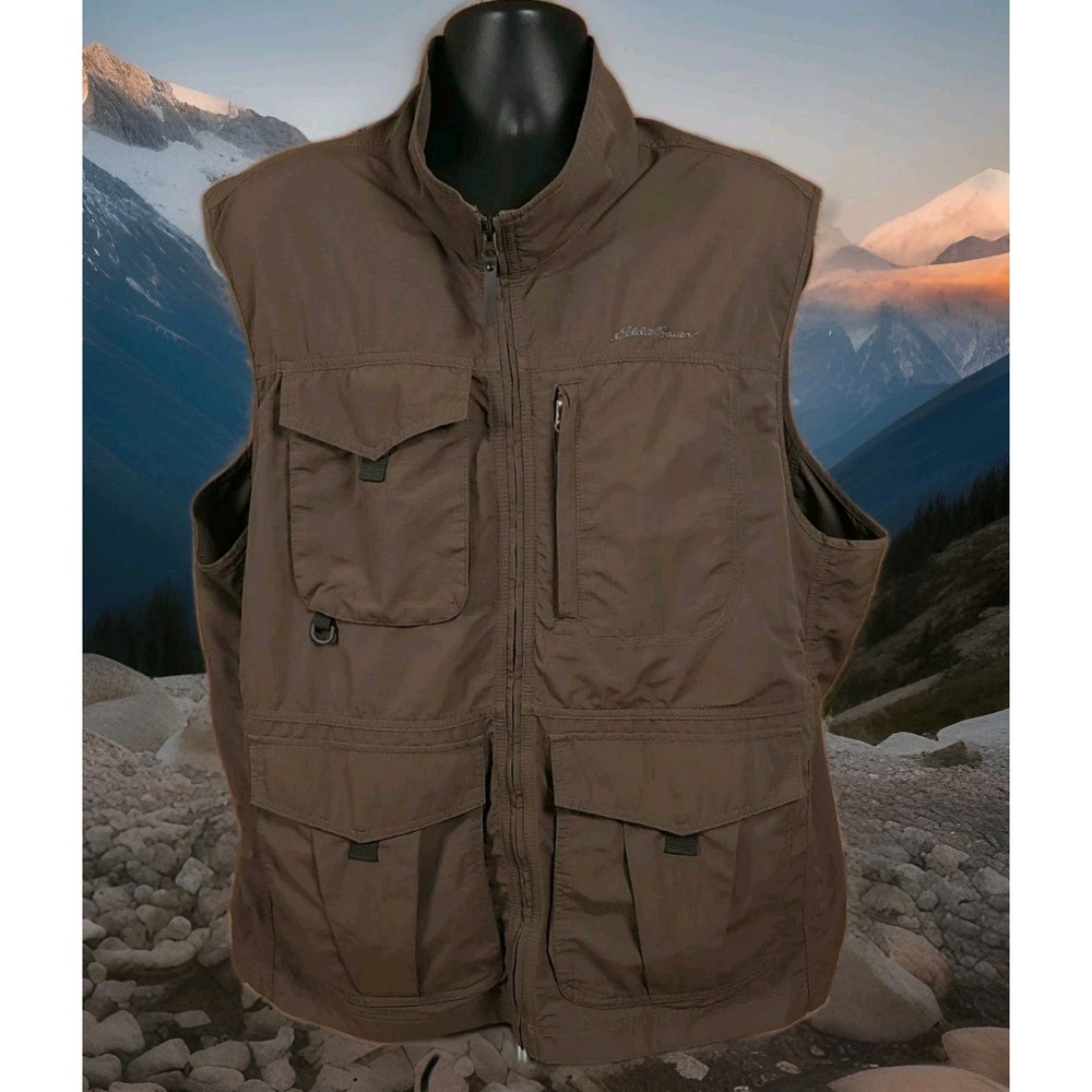 Eddie Bauer Travex Vest Jacket Full Zip Mens Size 2XL Brown UV Water Resistant